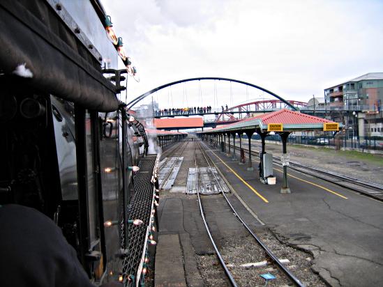 view of Union Station from cab