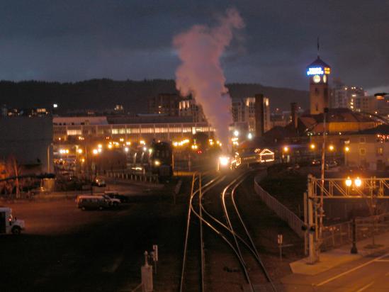 view from bridge looking down at 700 leaving Union Station