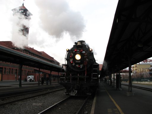 700 at Union Station with clock tower